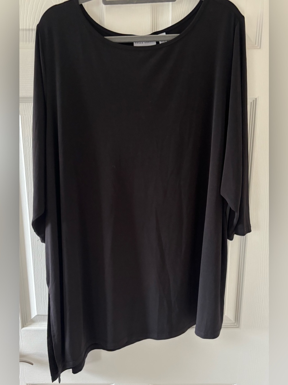 Susan Graver Black Liquid Knit Asymmetric Hem Tunic